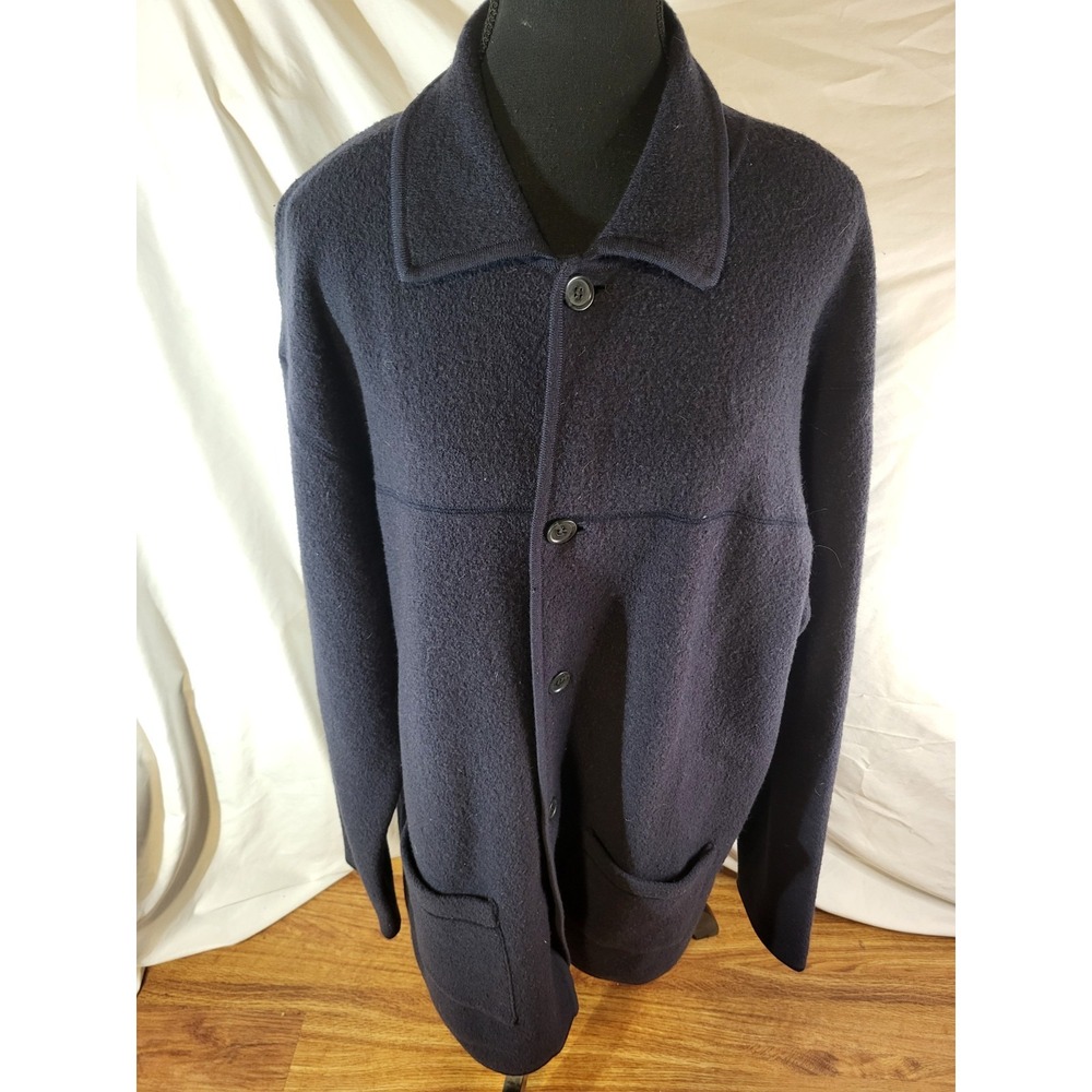 Barneys New York Mens Navy Blue 100% Wool Boiled Jacket Size XL